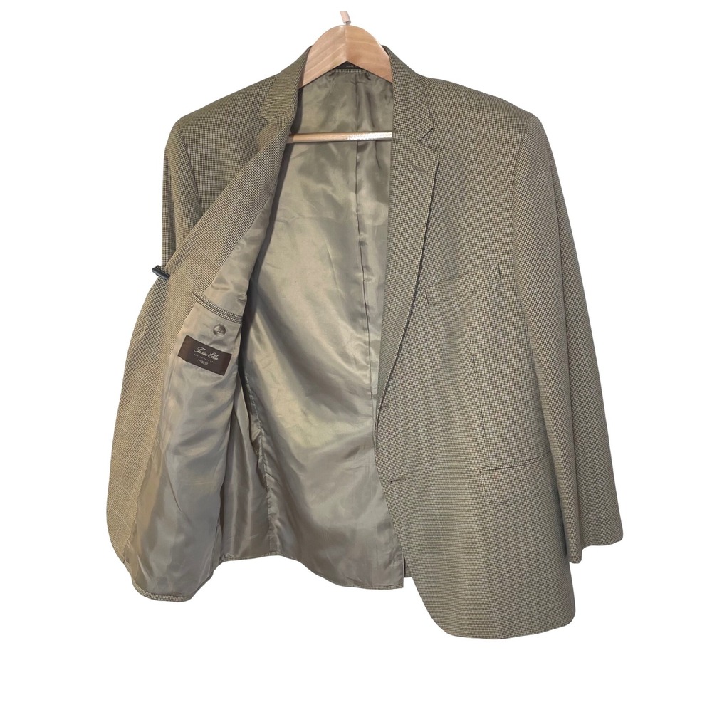 Tasso Elba Mens Tan Bue Houndstooth Glen Plaid Two Button Sport Coat Blazer Luxe